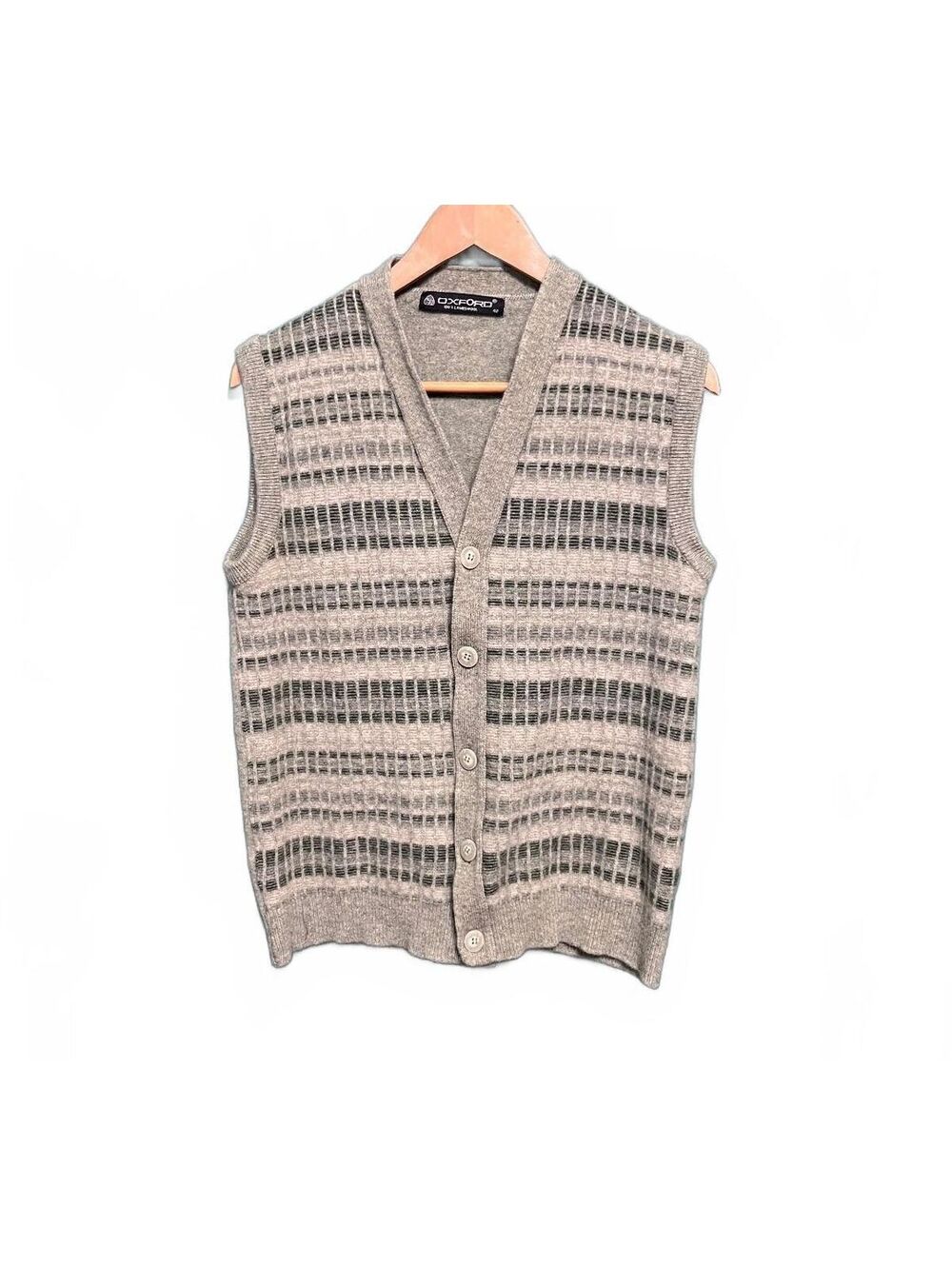 Vintage Oxford Lambswool Knit Button Sweater Vest Grandpacore Dark Academia 42